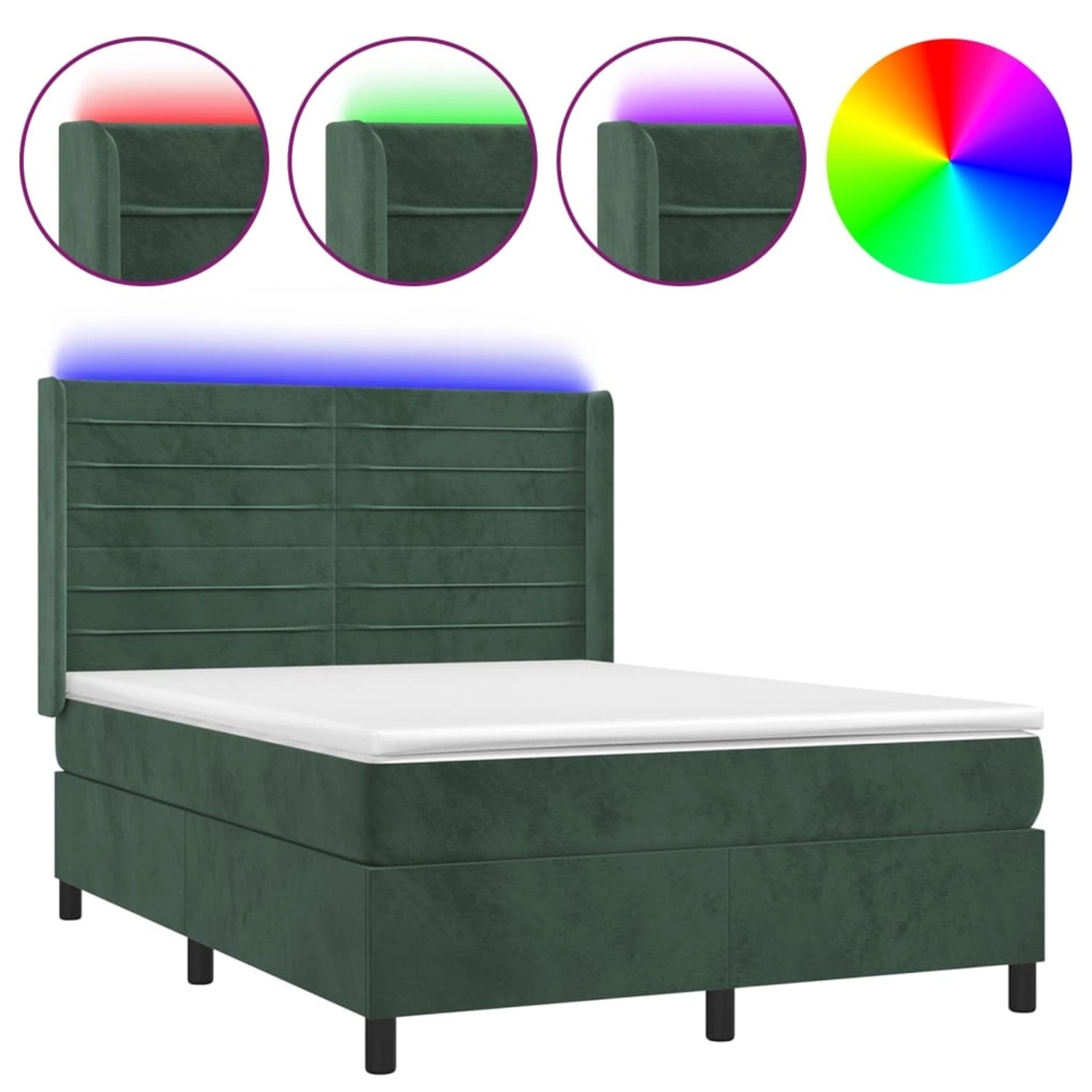 vidaXL Boxspringbett mit Matratze & LED Dunkelgrün 140x200 cm Samt 3139628 günstig online kaufen