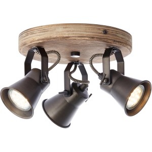 Brilliant Spotrondell Seed mit 3 Leuchten, schwarz, Stahl und hellem Holz. Deckenleuchte mit schwenkbaren Spots.