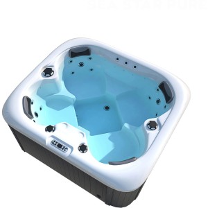 Home Deluxe Outdoor Whirlpool Sea Star Pure, dunkelgrau-weißer fester Whirlpool mit 19 Düsen.