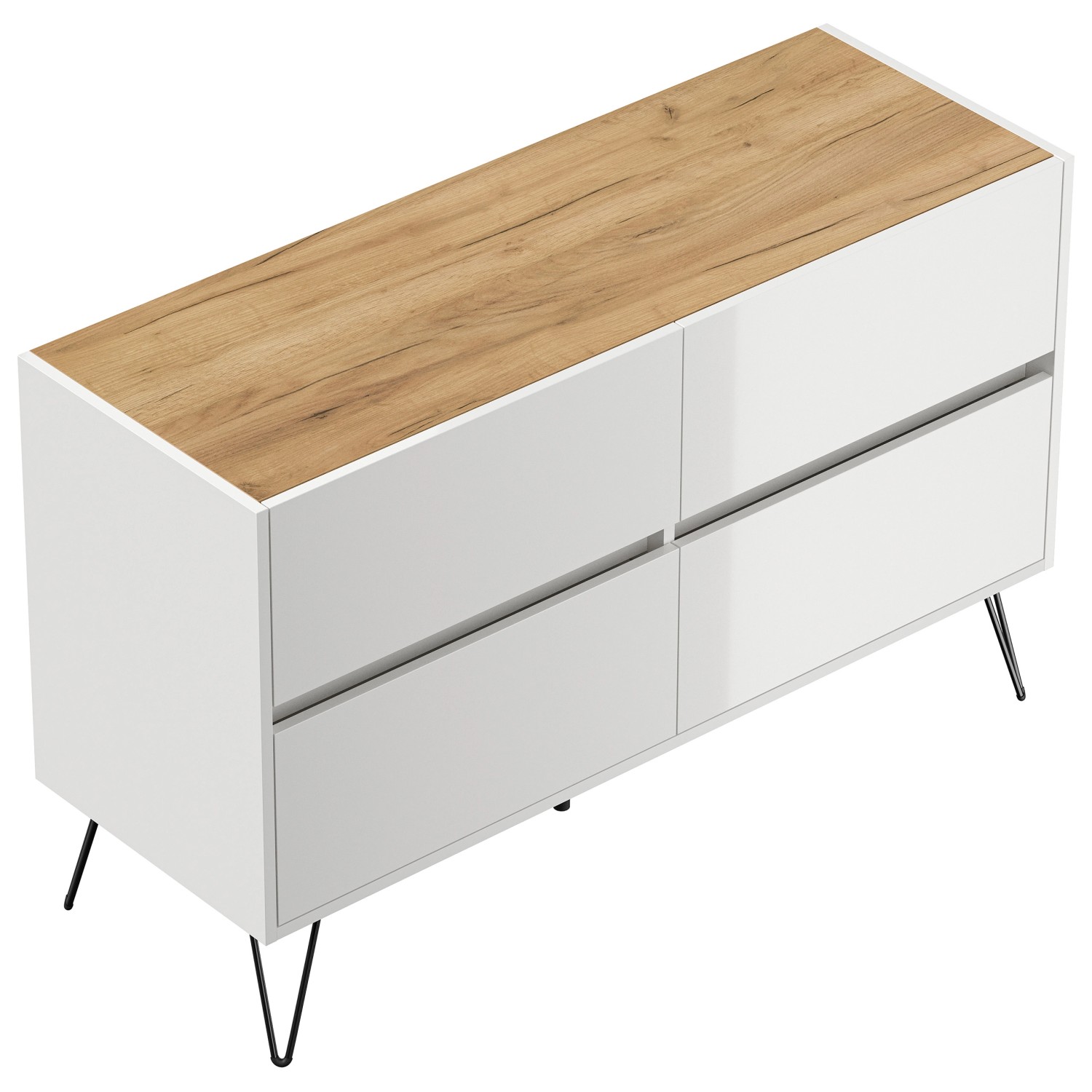 Posseik Sideboard Industrial E 4 Schubladen 120 cm Weiß Eiche Top günstig online kaufen