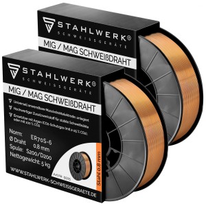 STAHLWERK Schweißdraht: 2 Rollen MIG/MAG Draht, Ø 0,8 mm, je 5 kg, Stahl SG2 ER70S-6.