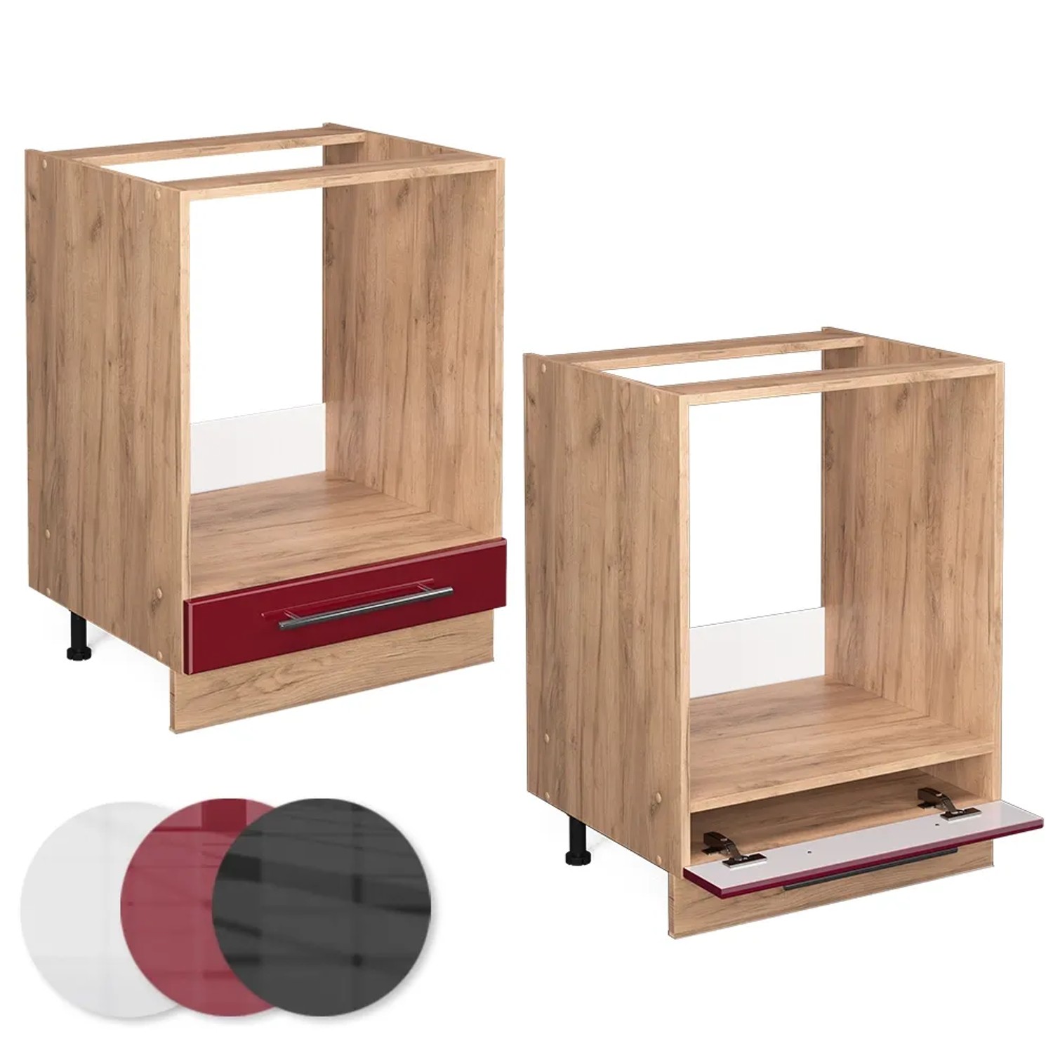 Vicco Herdumbauschrank Fame-Line, Bordeaux Hochglanz/Eiche, 60 cm, Küchenschrank