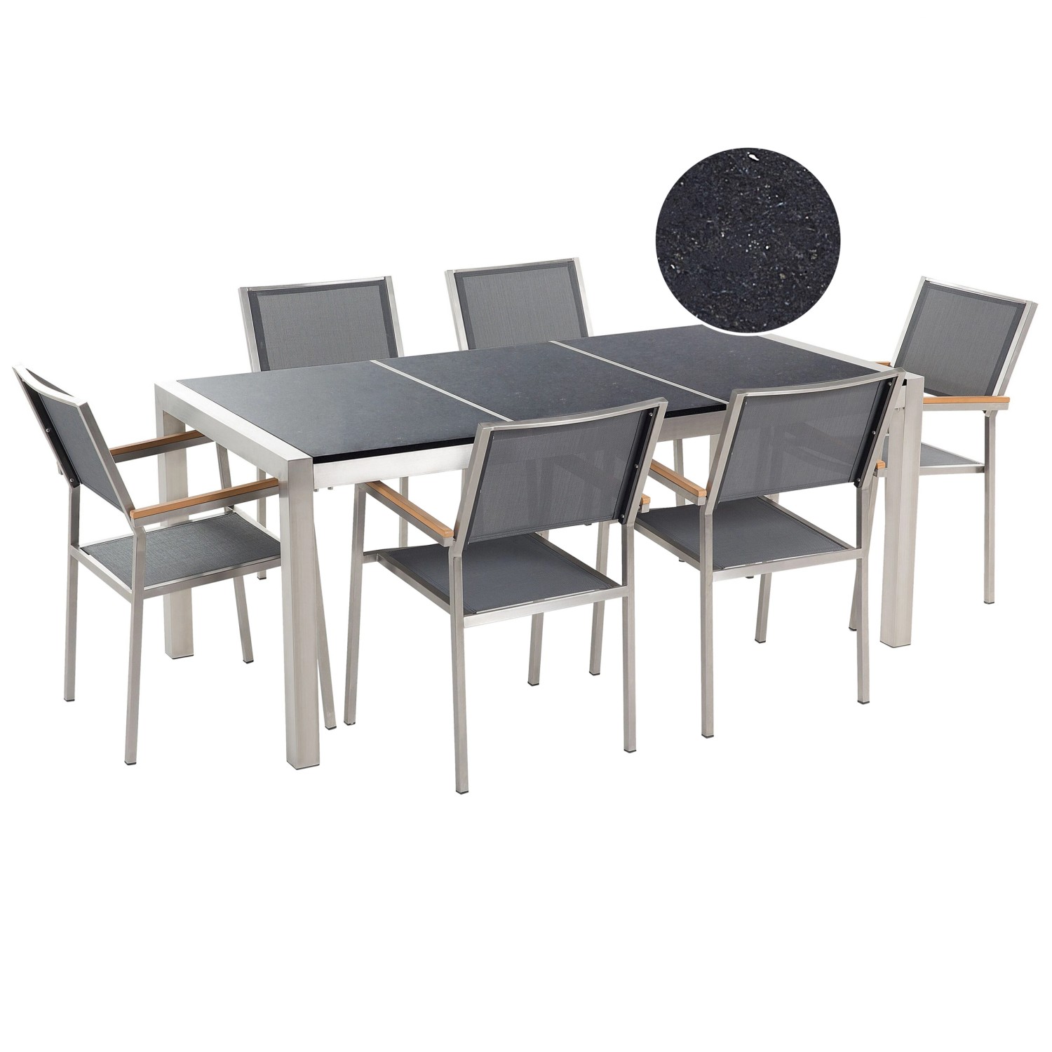 Beliani Gartentisch Set GROSSETO Graphitgrau Poliert 90x180x87 günstig online kaufen