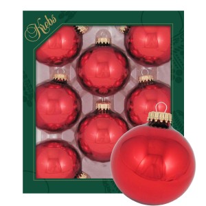 8 rote, glänzende Weihnachtskugeln (7cm) von Krebs Glas Lauscha im Set.