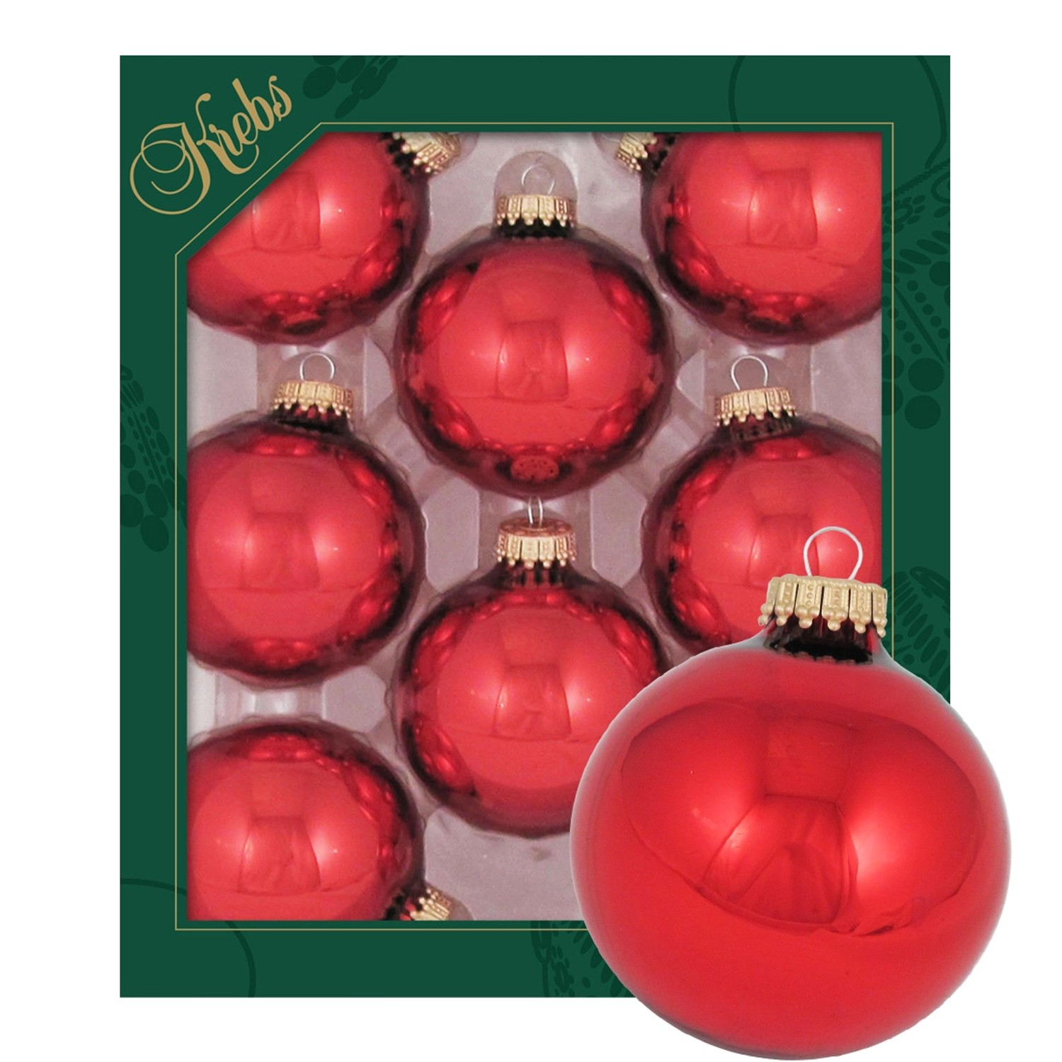 Krebs Glas Lauscha Weihnachtskugeln Rot Glanz 8er-Set 7cm