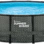 Summer Waves Rundpool, 488 cm, Rattangrau. Stahlrahmenpool mit Rattan-Optik und blauem Wasser.