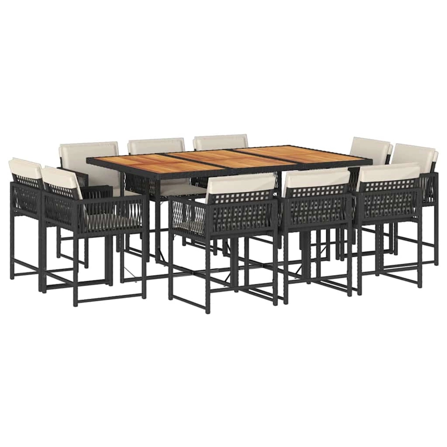 vidaXL 11-Tlg Garten-Essgruppe mit Kissen Schwarz Poly Rattan 3211575 günstig online kaufen
