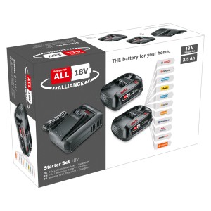 Bosch Starter-Set mit 2 Akkus (2,5 Ah) und Ladegerät AL 18 V-44 im Karton.