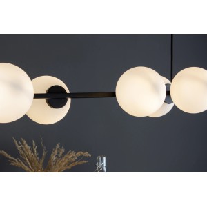 Eco-Light Pendelleuchte Pluto, 6-flammig, schwarz, mit runden, satinierten Lampenschirmen.