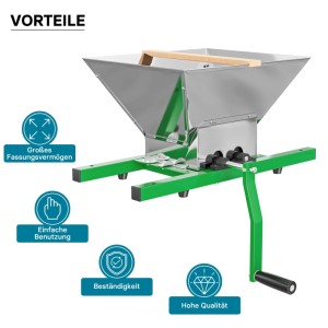 Wiltec Fruchtmühle 7L: Obstmühle aus Stahl und Edelstahl mit Handkurbel.