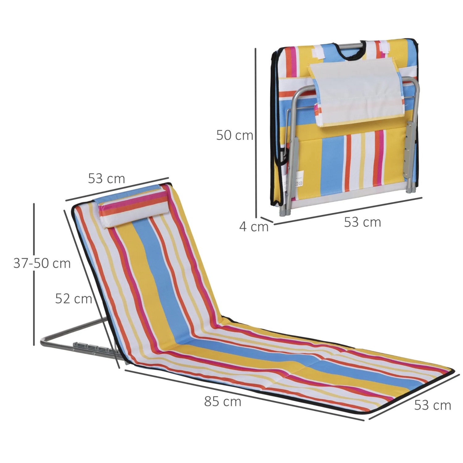 Outsunny Strandliege Stahl Oxfordstoff Mehrfarbig 124L x 53B x 35-45H cm_3
