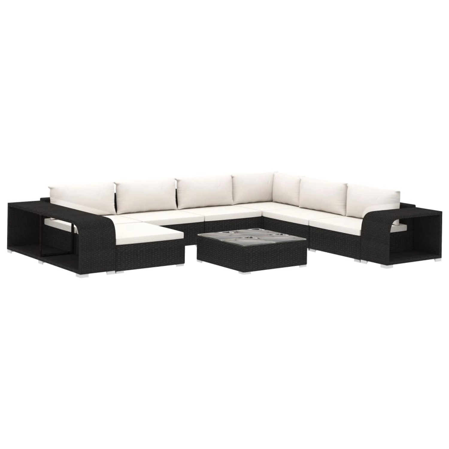 vidaXL 10-Tlg Garten-Lounge-Set mit Auflagen Poly Rattan Schwarz 46815