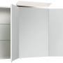 Posseik Spiegelschrank 140 cm, weiß hochglanz, mit LED-Lampe und Glasböden.