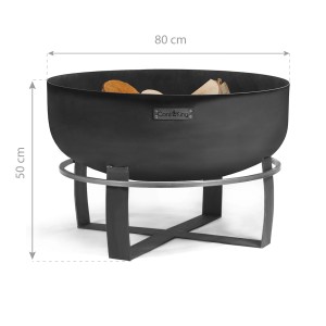Schwarze CookKing Feuerschale XXL Viking, Ø 80 cm, aus Stahl mit Holzscheiten.