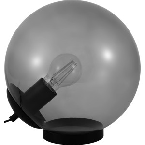 Graue Design-Tischleuchte mit Rauchglas-Schirm, 25,5 cm hoch, für E27 Leuchtmittel.