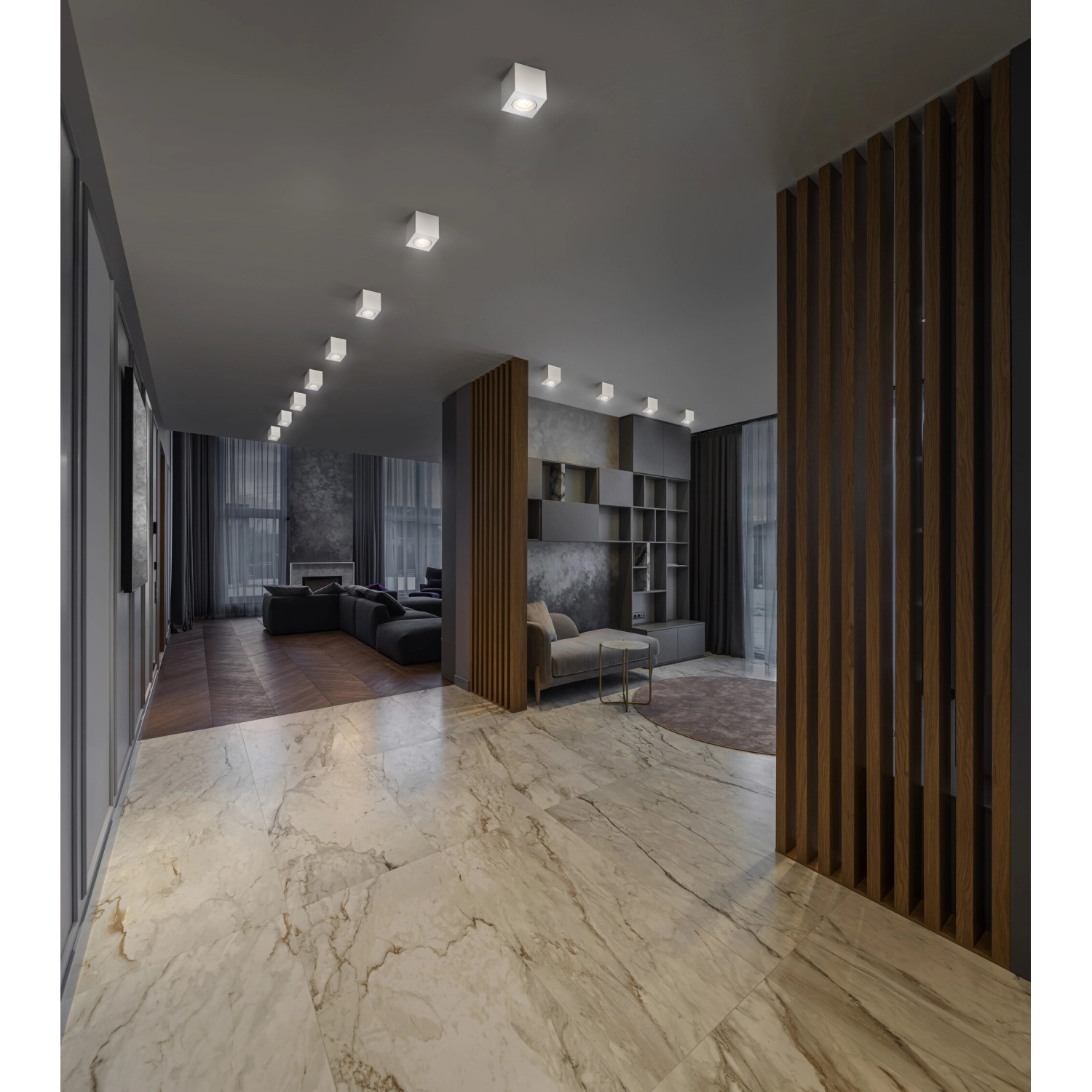 Weißer Ledvance Spot, 1-flammig, 8 cm, als Deckenleuchte im modernen Wohnraum.