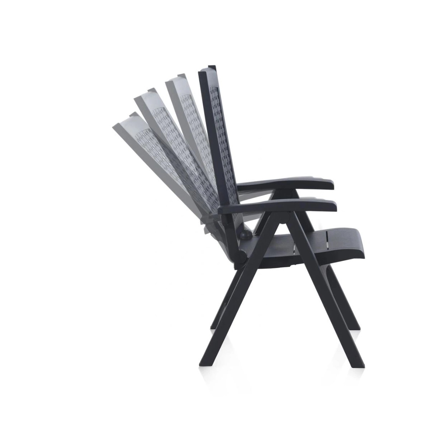 Shaf Milano Gartenstuhl, anthrazit, klappbar und mit verstellbarer Rückenlehne.