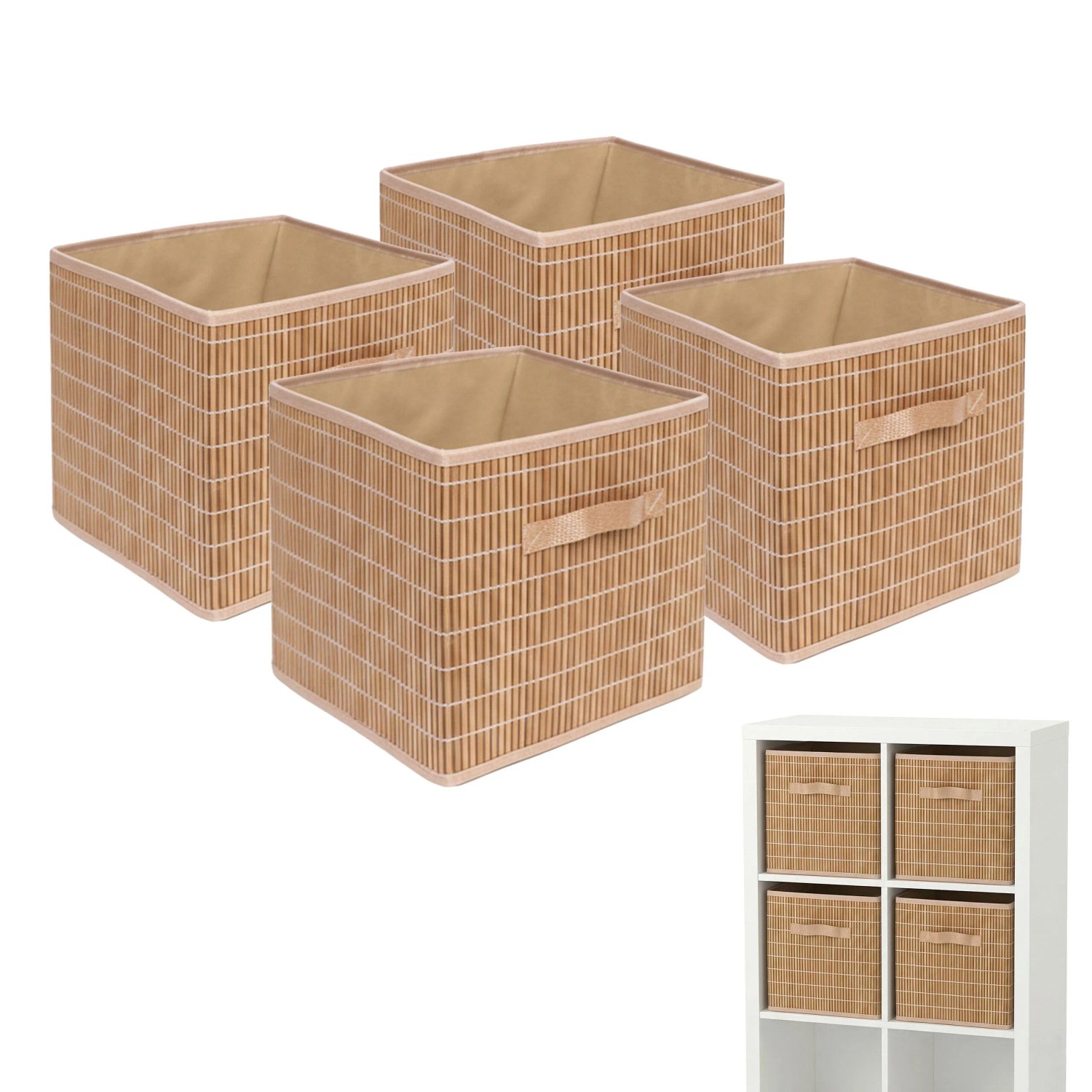 Relaxdays Aufbewahrungskorb Set Bambus Natur Faltbar 4er Pack 28 cm x 28 cm x 28 cm