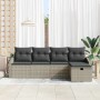 Hellgraues vidaXL Garten-Sofa-Set (5-tlg.) aus Poly Rattan mit grauen Kissen.