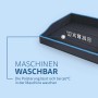 Detailaufnahme: Blaues, faltbares Bestlivings Haustierbett, maschinenwaschbar.