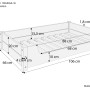 Skizze: Weißes Hundebett 100x60cm aus Kiefernholz mit Rollrost und Maßangaben.