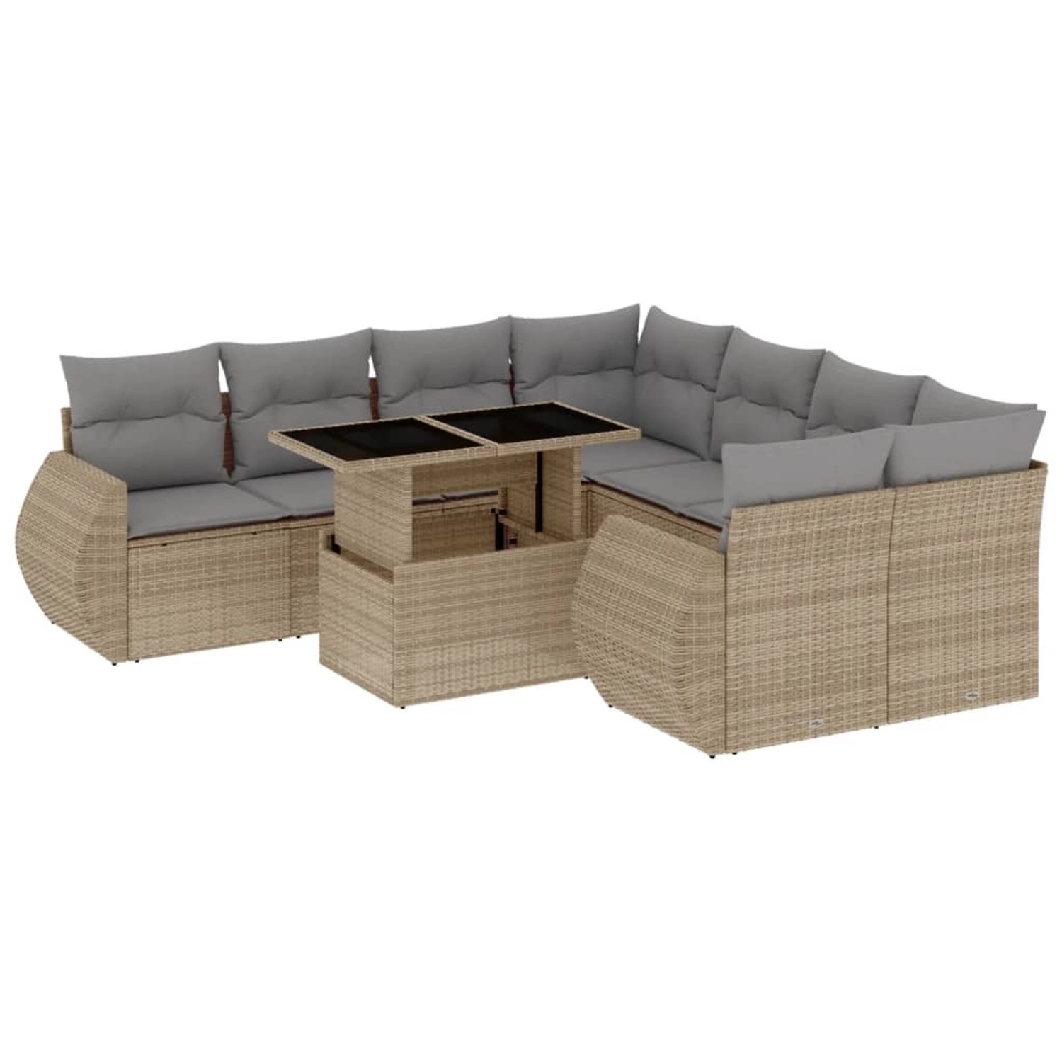 vidaXL 9-Tlg Garten-Sofagarnitur mit Kissen Beige Poly Rattan 3268429