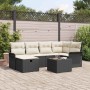 Schwarzes 7-tlg. vidaXL Garten-Sofa-Set aus Poly Rattan mit Kissen.