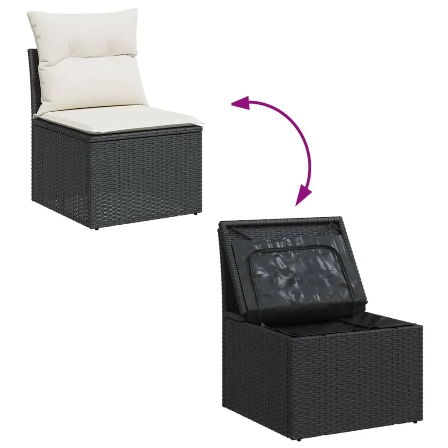 vidaXL Garten-Sofagarnitur, 8-teilig, schwarz, Poly Rattan, mit Stauraum unter der Sitzfläche.