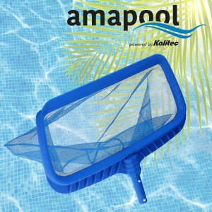 Amapool Poolkescher Deluxe Bodenkescher im Pool, blaues Netz mit Griff.