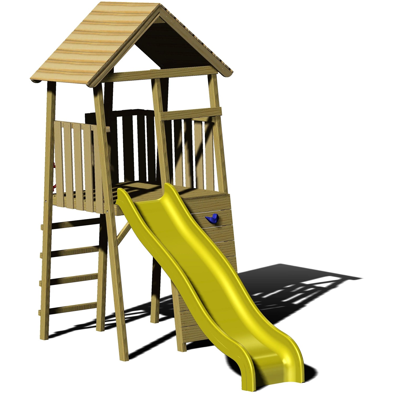 Wendi Toys Spielturm Falke mit gelber Rutsche, Kletterwand und Leiter aus FSC®-Holz.