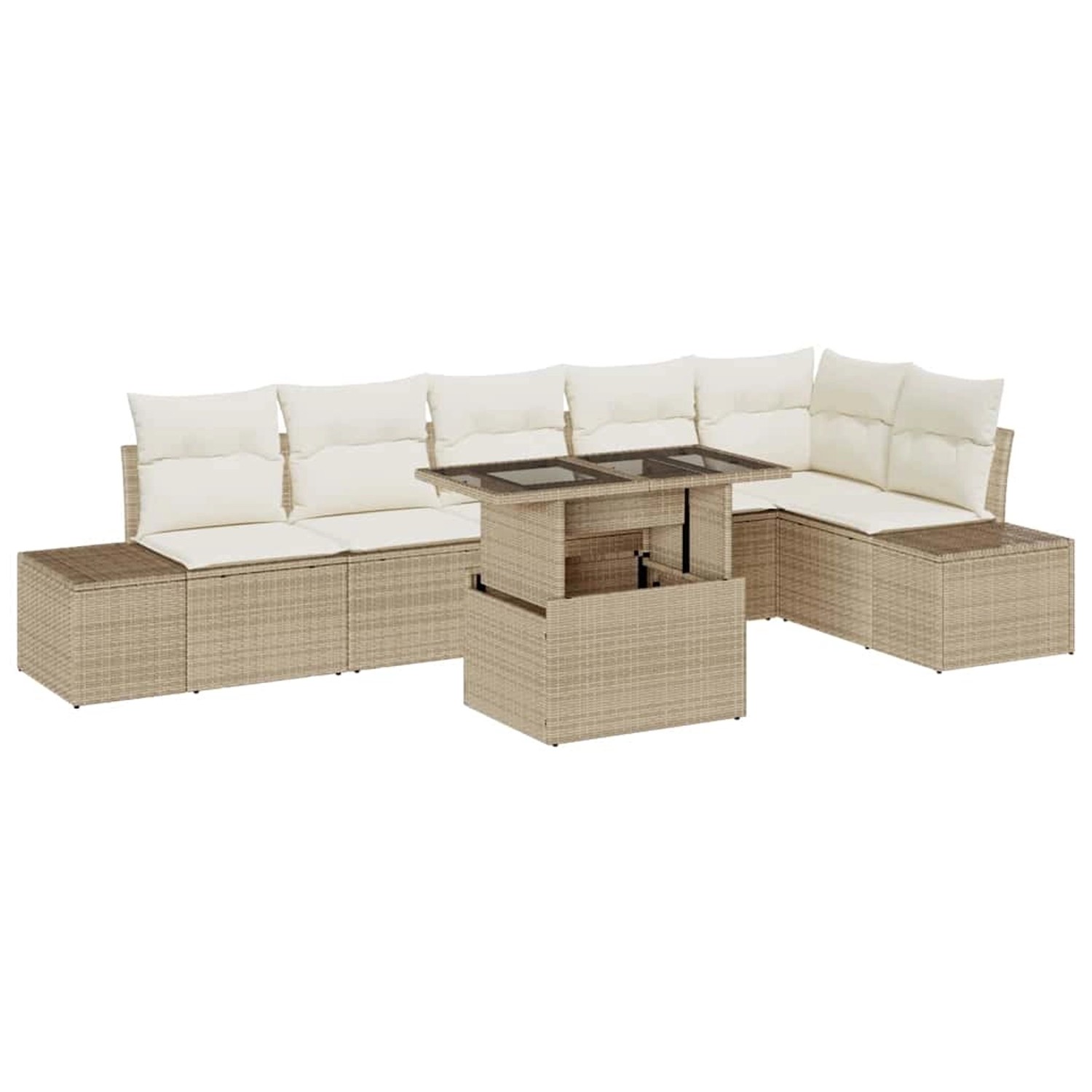 vidaXL Garten-Sofa-Set mit Speicher 7-Tlg Beige Poly Rattan 3357934 günstig online kaufen