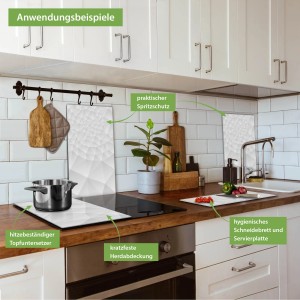 Banjado 2-teilige Herdabdeckplatte aus Glas mit Nautilus Motiv als Schneidebrett und Spritzschutz.