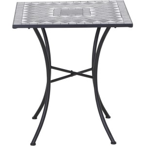 Quadratischer, grauer Siena Garden Gartentisch Como (60x60 cm) mit Mosaikmuster auf der Tischplatte.