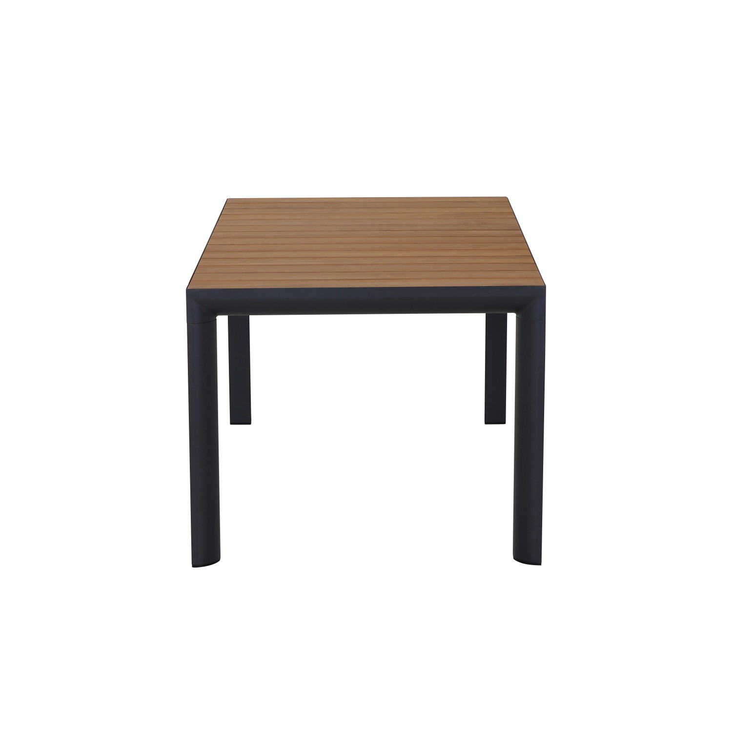 Rechteckiger Siena Garden Gartentisch Silva aus Teakholz mit schwarzem Aluminiumgestell.
