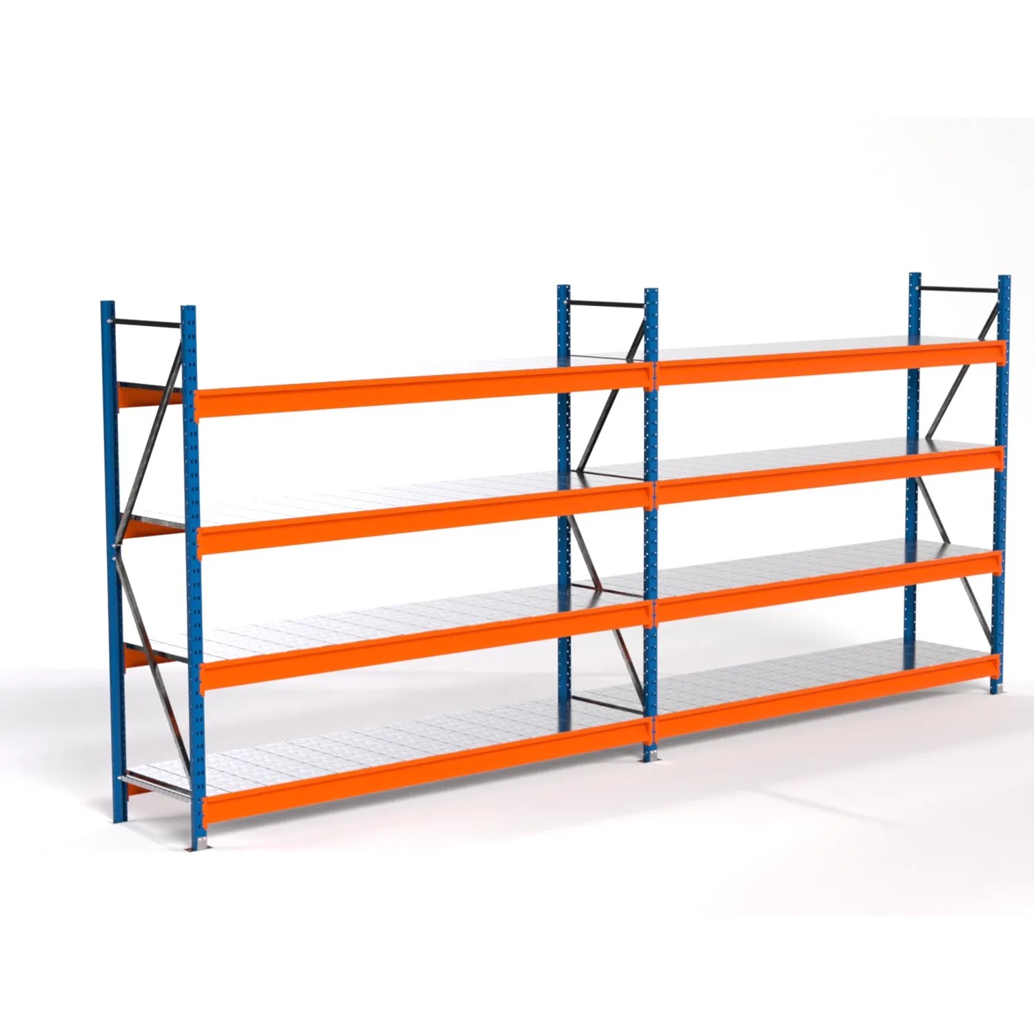 PROREGAL Industrie Weitspannregal Lagerregal MAXIMUS PRO Komplettregal 2 Felder HxBxT 200x450x60cm 4 Stahlplatten-Fachboden Fachlast 610kg Blau/Orange