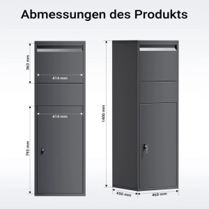Wiltec Paketkasten Briefkasten Anthrazit 460X450X1400Mm Paketbox Zuhause Päckchen