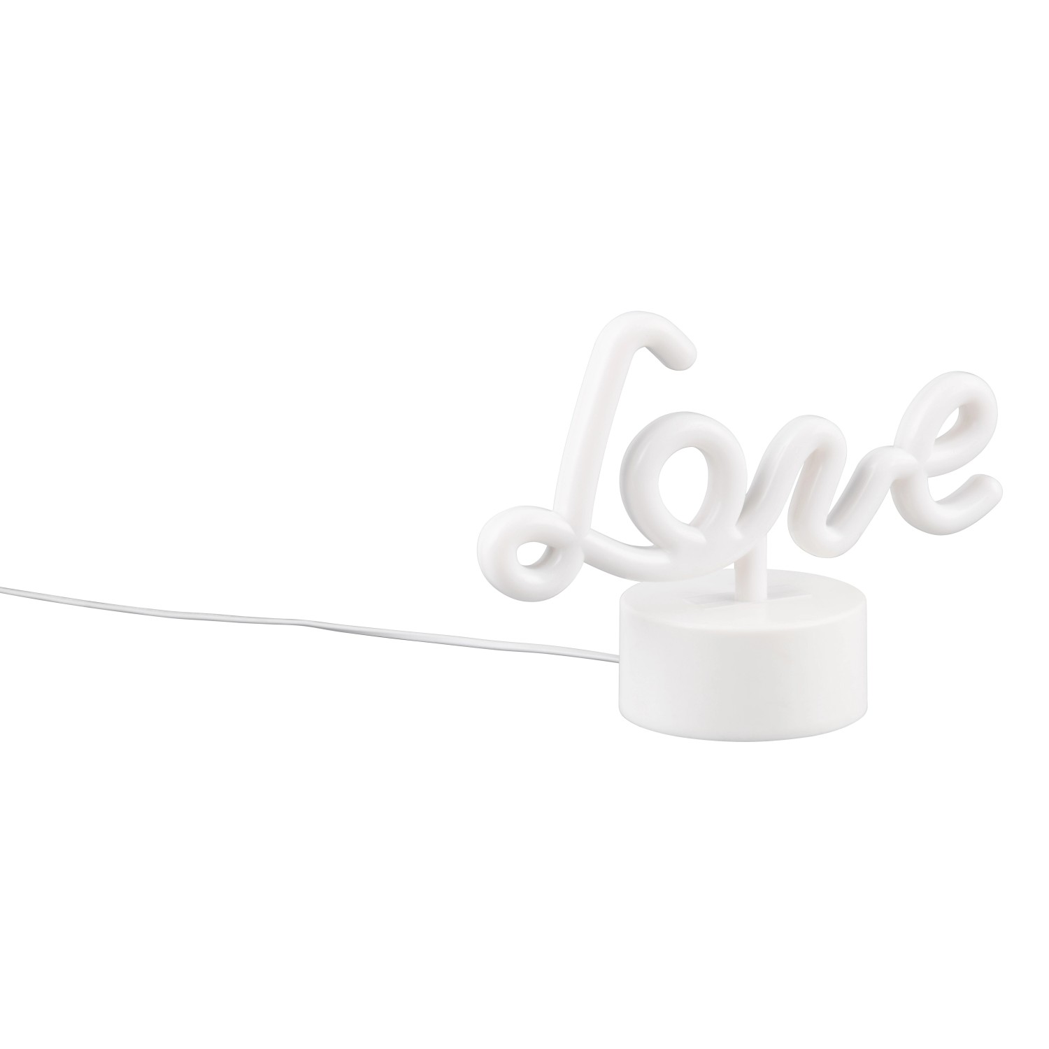 Weiße Reality LED-Tischleuchte Amor mit Schriftzug "Love" für romantische Atmosphäre.