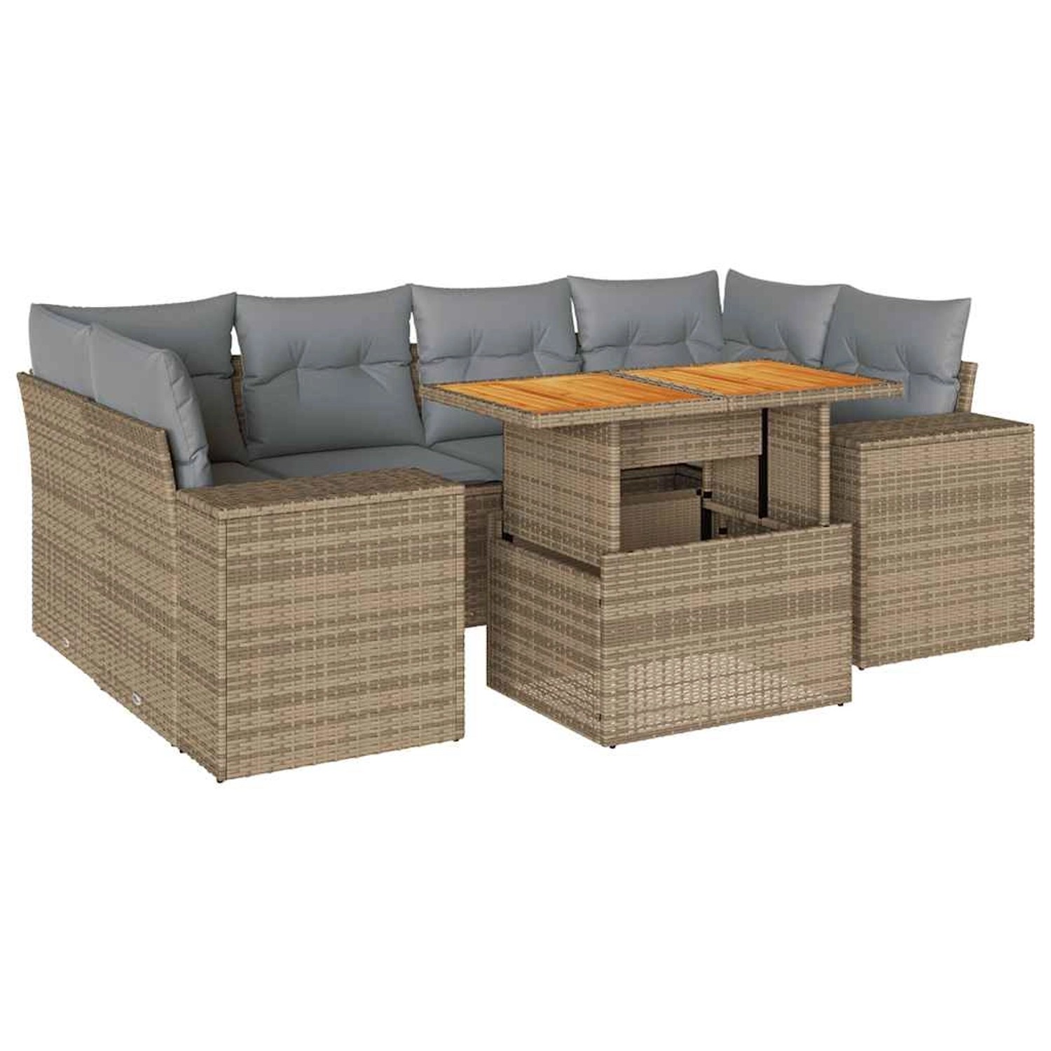 vidaXL 7-Tlg Garten-Sofagarnitur mit Kissen Beige Poly Rattan 3327342 günstig online kaufen