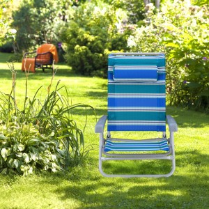 Relaxdays Liegestuhl Textilene Stahl Blau Grün Weiß Mit Nackenkissen Klappbar 79 cm x 59 cm x 18 cm 3,9 kg