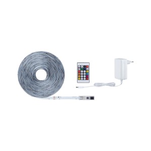 SimpLED Strip Set 10m Motion RGBIC: Aufgerollter LED-Streifen, weiße Fernbedienung und Netzteil. Komplettset für dynamisches Licht.