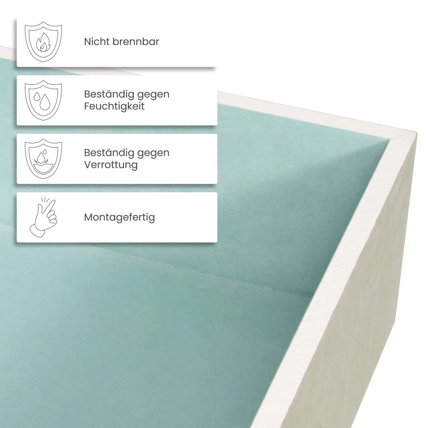 Dalsys Wandnische Dusche 30x60x12cm aus imprägniertem Gipskarton, Detailaufnahme der Innenfläche.