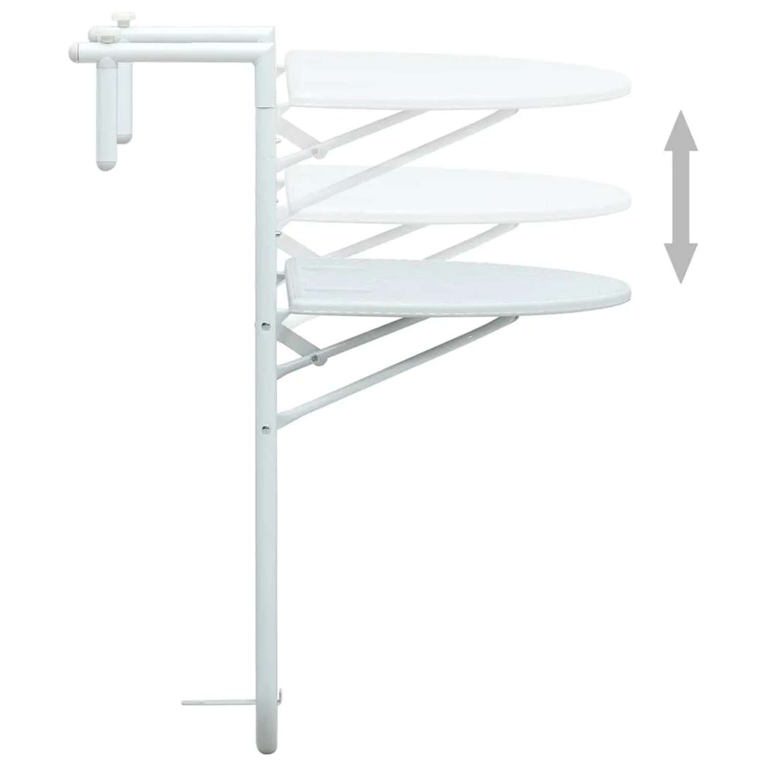 Weißer vidaXL Balkon-Hängetisch mit Rattan-Optik, höhenverstellbar. Praktischer Gartentisch für kleine Balkone.
