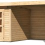 Karibu Holz-Gartenhaus Kumla 3 mit Pultdach, unbehandelt, 240x240 cm. Inklusive Anbau und Doppeltür.