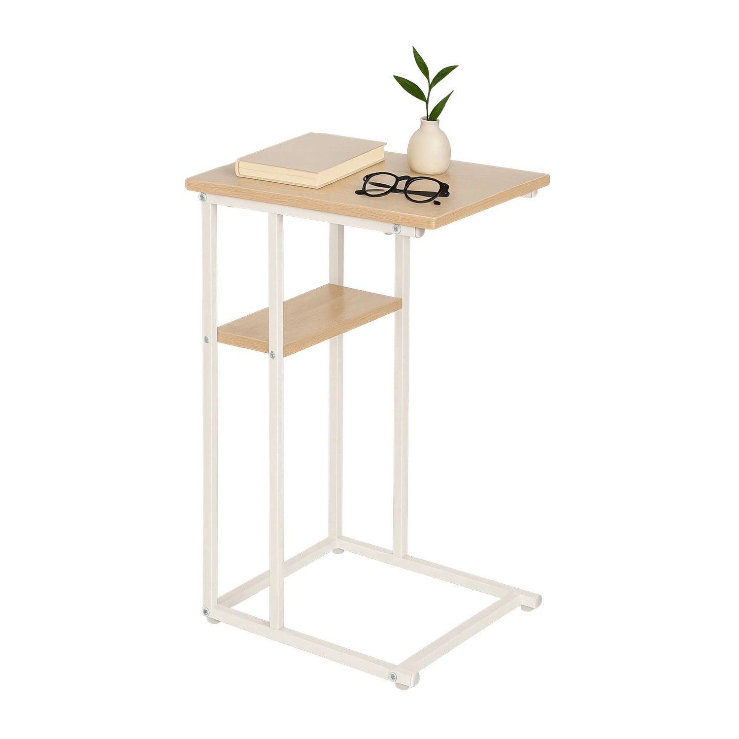 Relaxdays Beistelltisch MDF Eisen Weiß Braun mit 2 Ablagen 60 x 40 x 30 cm