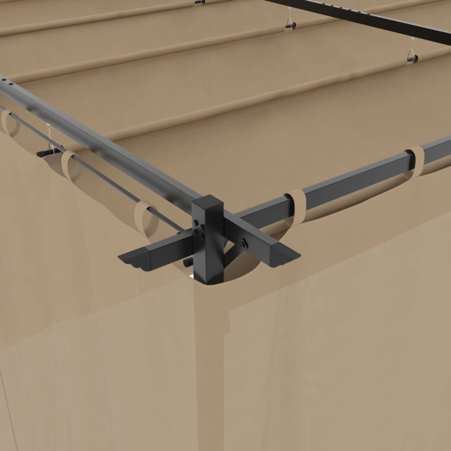 Detailansicht: vidaXL Pavillon 6x3m, Stahlrahmen, taupefarbene Vorhänge.