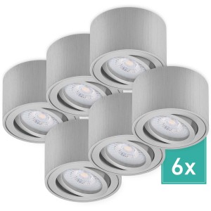 6er Set Oktaplex Aufputz Spots Lile, schwenkbar, mit LED-Modulen, warmweiß, Aluminium gebürstet.