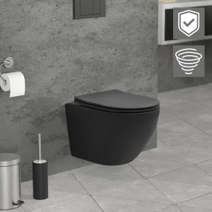 LuxeBath Hänge-WC, spülrandlos, schwarz matt, mit Tornadospülung und Softclose-Sitz.