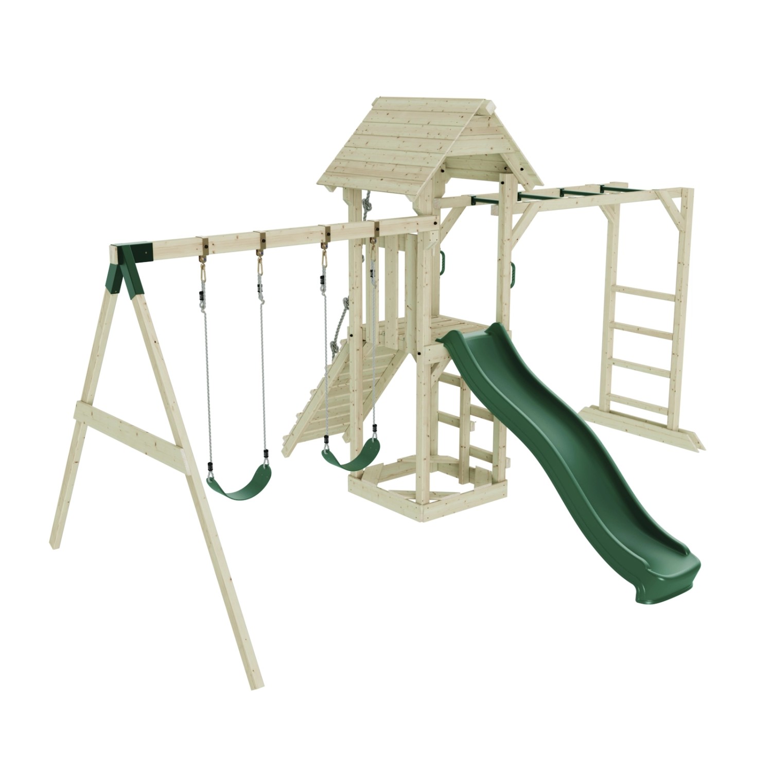 OutdoorToys Spielturm Örebro mit Kinderschaukel Dunkelgrün günstig online kaufen