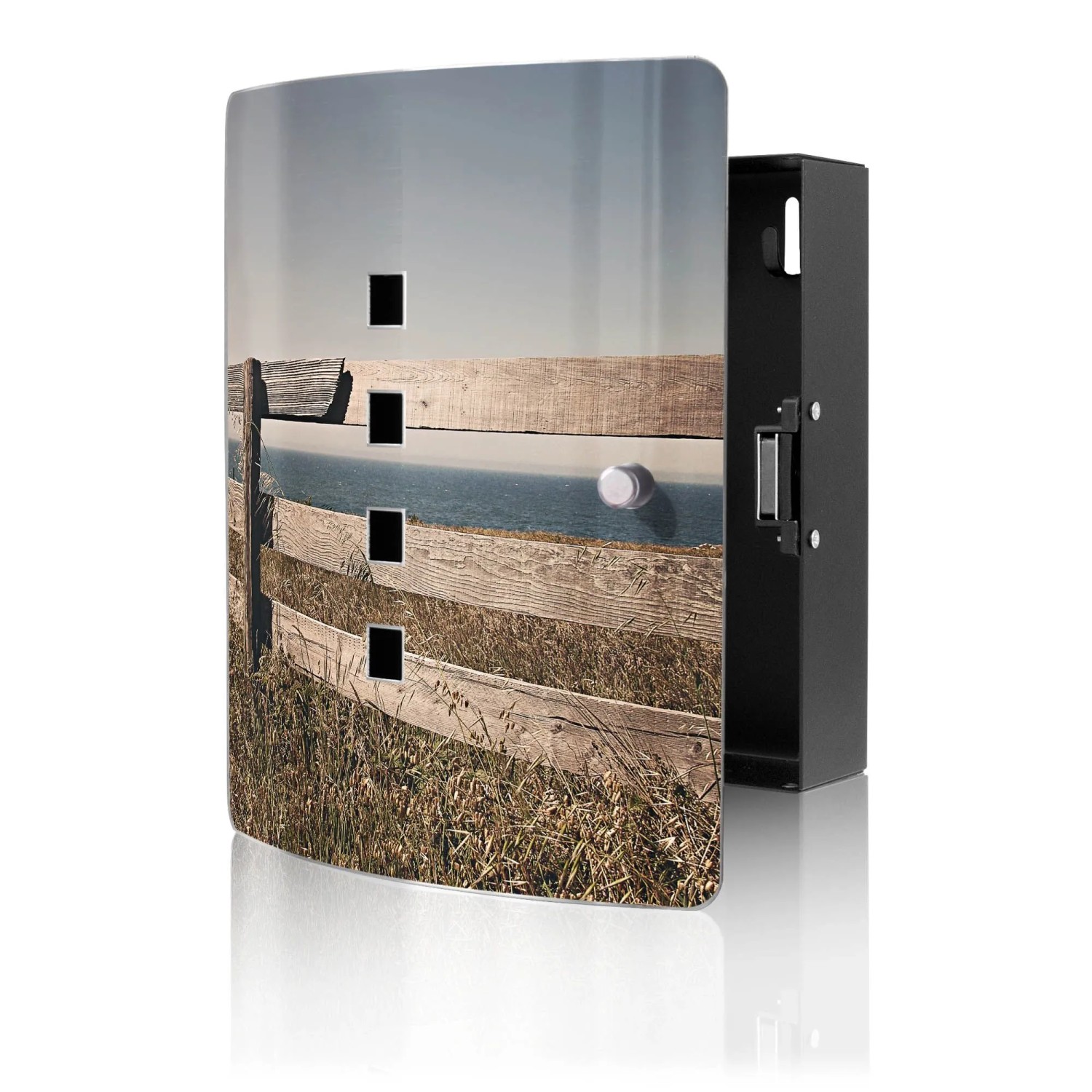 Banjado Design Schlüsselkasten Aus Edelstahl Für 10 Schlüssel 24x21,5x7cm Mit Magnetverschluss Motiv Zaun am Meer