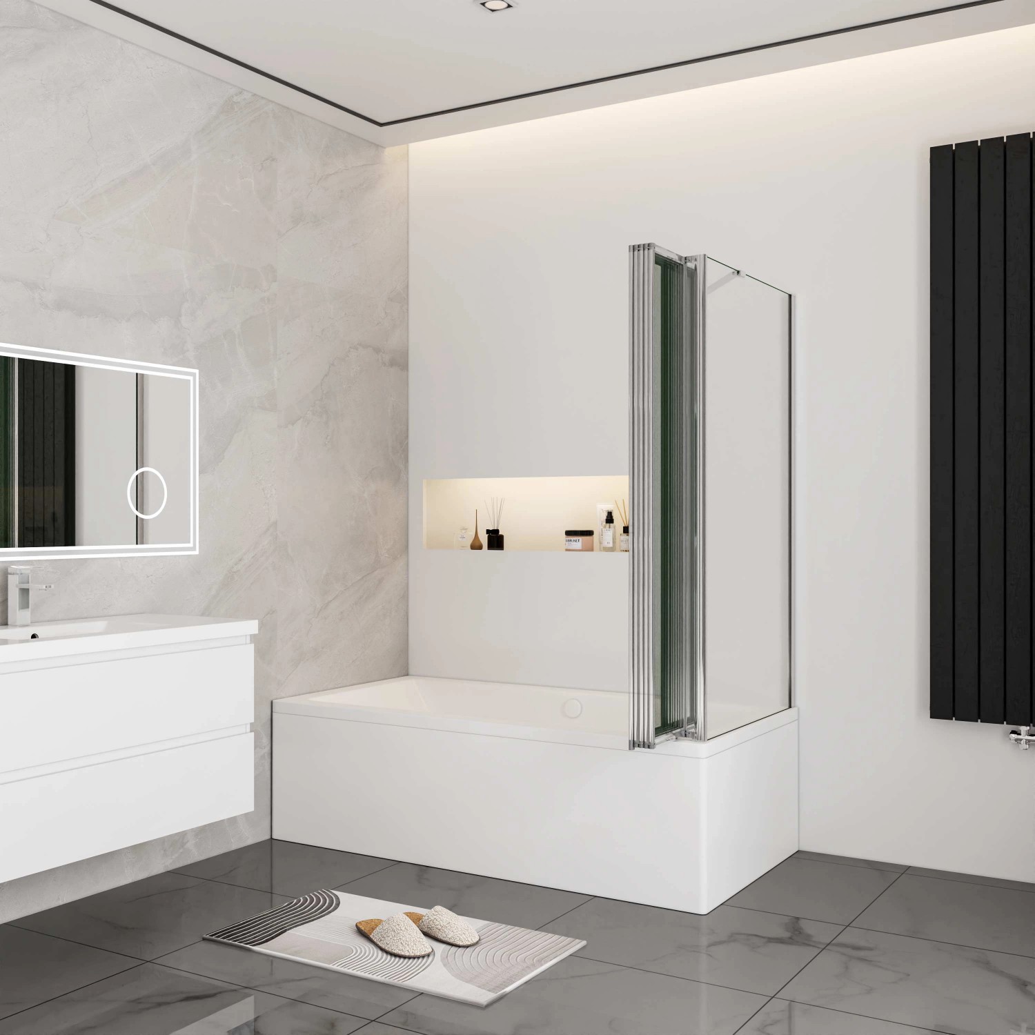 AICA 5-teilige Duschtrennwand aus Glas als Badewannenaufsatz, 120x60x140cm.